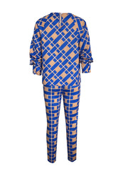 European And American Fashion Plaid Printed Long-Sleeved Shirts Paired with Casual Pants, Two-Piece Set