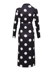 Women'S Stylish Black Polka Dot V-Neck Bodycon Dress with Belt - Long Sleeve, Knee-Length, Perfect for Spring/Summer, Adult Fashion, Adult Fashion Dress | Polka Dot Dress | Polyester Fabric