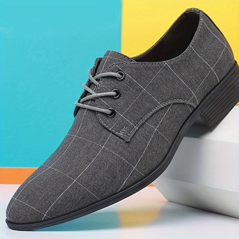 Plus Size Mens Low Top Plaid Derby Shoes - Breathable, Comfy, Non Slip, Lace Up, Rubber Sole, PU Insole, Fabric Upper - Perfect for Summer Formal Events SHOWLU FASHION STORE
