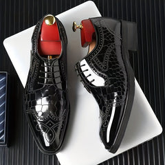 [Wedding Ready, Luxury Appearance] Breathable Men's Fashion Brogue Oxfords - Square Toe, Glossy Red Finish, Intricate Wingtip Design, Versatile Dress Shoes for Business, Weddings, and Casual Wear SHOWLU FASHION STORE