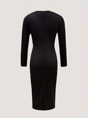 Elegant Women'S Business Dress | One-Shoulder Neckline | Asymmetrical Hem & Belted Waist | Solid Color | Polyester & Elastane Blend | Form-Fitting Mid-Length Skirt | Ideal for Spring/Summer | Chic Office Attire, Sweetheart St