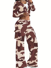 Camouflage Printed Casual Set Fashionable Sexy Short Top Casual Pants Two - piece Set Women's Sports Suit Outdoor Clothing - SHOWLU FASHION STORE