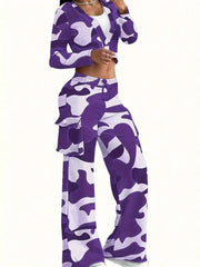 Camouflage Printed Casual Set Fashionable Sexy Short Top Casual Pants Two - piece Set Women's Sports Suit Outdoor Clothing - SHOWLU FASHION STORE