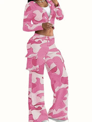 Camouflage Printed Casual Set Fashionable Sexy Short Top Casual Pants Two - piece Set Women's Sports Suit Outdoor Clothing - SHOWLU FASHION STORE
