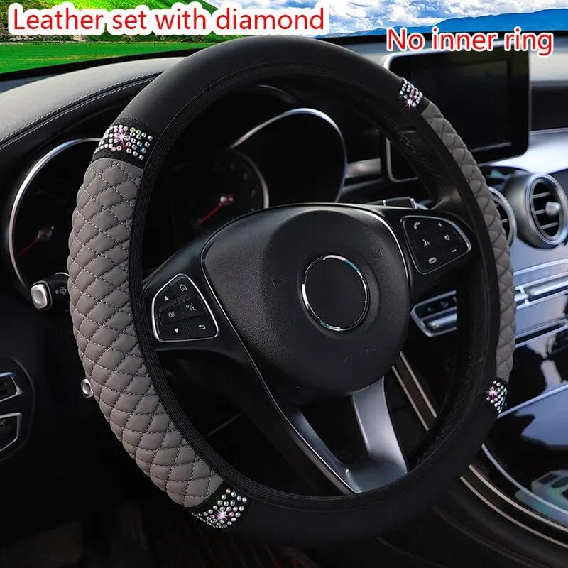 Car Steering Wheel Cover Without Inner Ring 37 - 38cm Three - dimensional Leather Embroidered Color Diamond - encrusted Breathable - SHOWLU FASHION STORE
