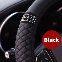 Car Steering Wheel Cover Without Inner Ring 37 - 38cm Three - dimensional Leather Embroidered Color Diamond - encrusted Breathable - SHOWLU FASHION STORE