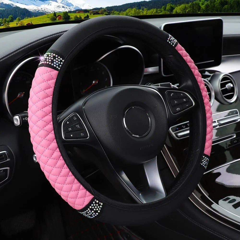 Car Steering Wheel Cover Without Inner Ring 37 - 38cm Three - dimensional Leather Embroidered Color Diamond - encrusted Breathable - SHOWLU FASHION STORE