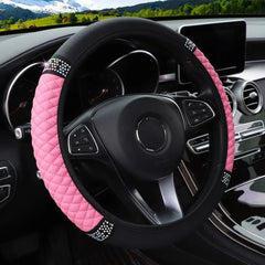 Car Steering Wheel Cover Without Inner Ring 37 - 38cm Three - dimensional Leather Embroidered Color Diamond - encrusted Breathable - SHOWLU FASHION STORE