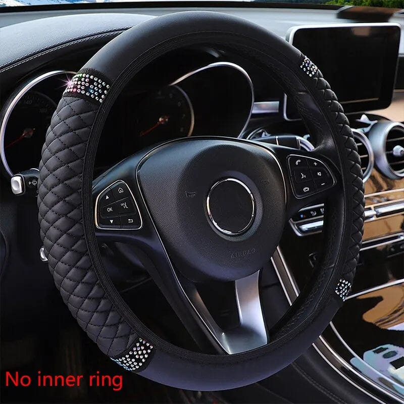 Car Steering Wheel Cover Without Inner Ring 37 - 38cm Three - dimensional Leather Embroidered Color Diamond - encrusted Breathable - SHOWLU FASHION STORE