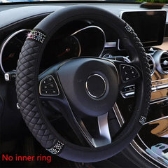 Car Steering Wheel Cover Without Inner Ring 37 - 38cm Three - dimensional Leather Embroidered Color Diamond - encrusted Breathable - SHOWLU FASHION STORE