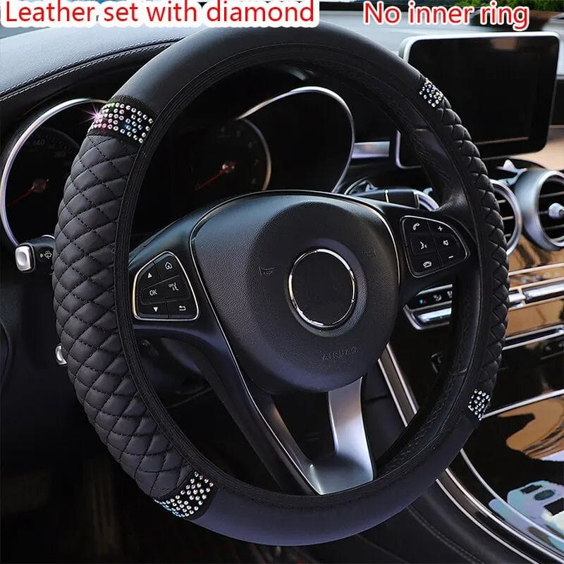 Car Steering Wheel Cover Without Inner Ring 37 - 38cm Three - dimensional Leather Embroidered Color Diamond - encrusted Breathable - SHOWLU FASHION STORE