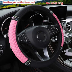 Car Steering Wheel Cover Without Inner Ring 37 - 38cm Three - dimensional Leather Embroidered Color Diamond - encrusted Breathable - SHOWLU FASHION STORE