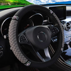 Car Steering Wheel Cover Without Inner Ring 37 - 38cm Three - dimensional Leather Embroidered Color Diamond - encrusted Breathable - SHOWLU FASHION STORE