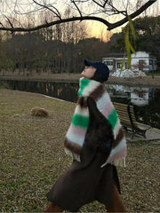 Cashmere Autumn Winter Plaid Scarf Women Luxury Accessories Warmth Polychrome Tassels Pashmina Scarf Furry Mohair Shawl - SHOWLU FASHION STORE