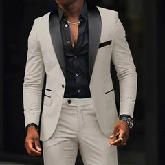 Casual 2 Piece Men Wedding Suits Solid Slim Fit Shawl Lapel Blazer Pant Designs Party Prom Suits Best Man Business Wear Suit - SHOWLU FASHION STORE