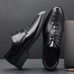 Casual Business Shoes for Men Crocodile PU Leather Men Dress Shoes for Male Formal Style Wedding Oxfords Lace Up Shoes Plus Size - SHOWLU FASHION STORE