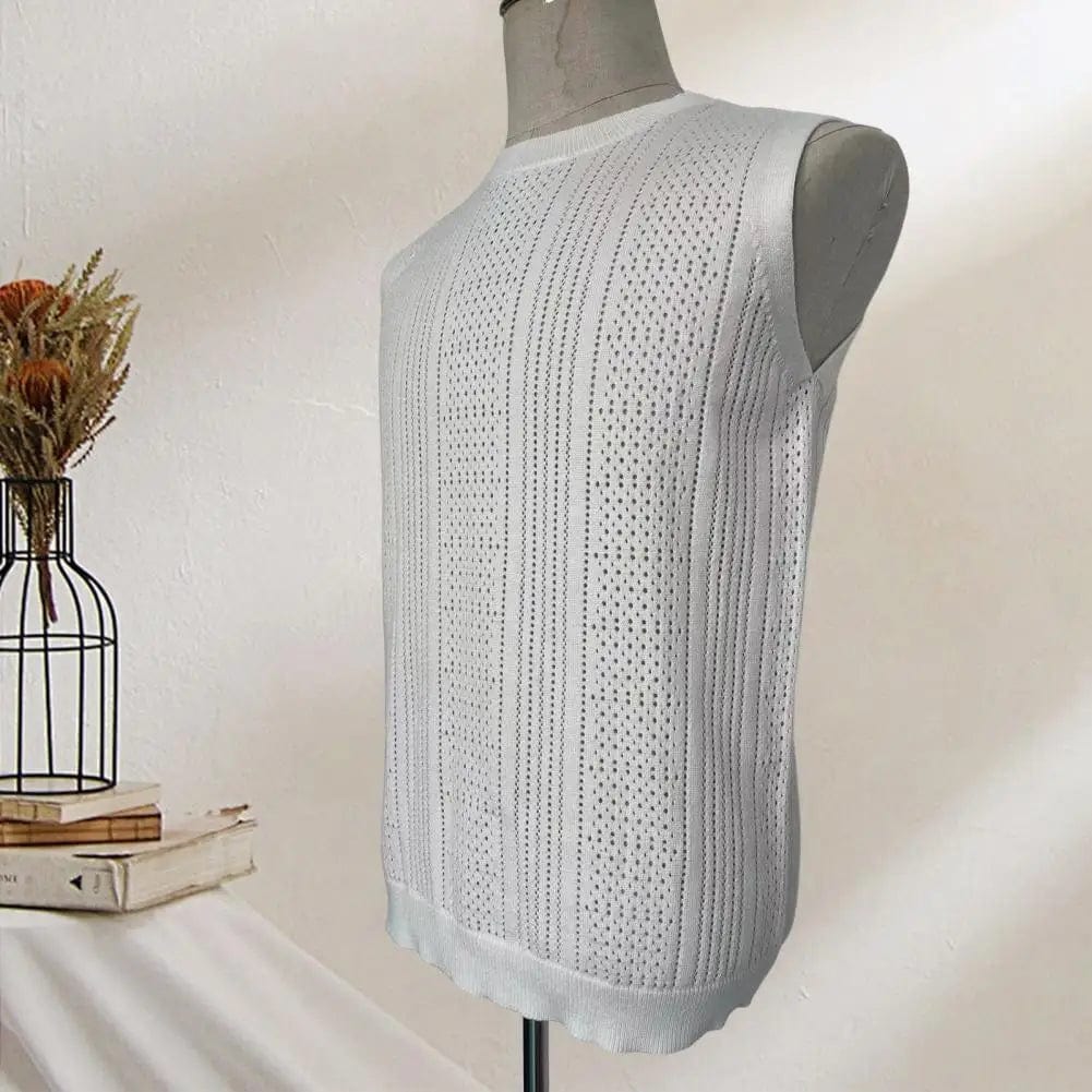 Casual Loose Fit Vest Men's Summer Hollow Breathable Knitting Vest for Daily Wear Street Style Slim Fit Solid Color Sleeveless - SHOWLU FASHION STORE