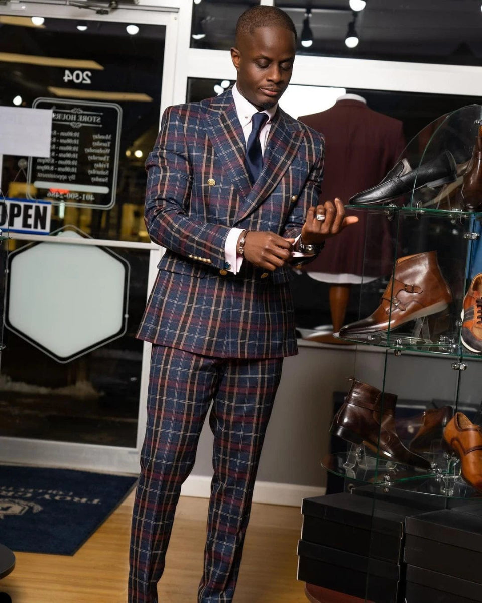 Casual Men Suits With Two Button Two Pieces Jacket Pants Grid Custom Made Bridegroom Wedding Formal Occasiom - SHOWLU FASHION STORE