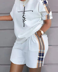 Casual Short Sleeve Tshirt Outfit Women 2023 Summer Gradient Print Pocket Short Sets Suit Female T Shirt Shorts Two Pieces Set - SHOWLU FASHION STORE