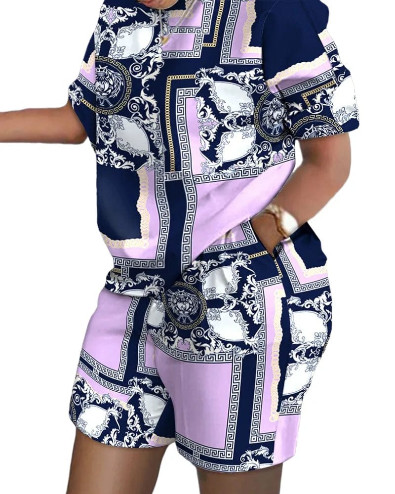 Casual Short Sleeve Tshirt Outfit Women 2023 Summer Gradient Print Pocket Short Sets Suit Female T Shirt Shorts Two Pieces Set - SHOWLU FASHION STORE