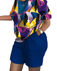 Casual Short Sleeve Tshirt Outfit Women 2023 Summer Gradient Print Pocket Short Sets Suit Female T Shirt Shorts Two Pieces Set - SHOWLU FASHION STORE