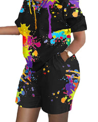 Casual Short Sleeve Tshirt Outfit Women 2023 Summer Gradient Print Pocket Short Sets Suit Female T Shirt Shorts Two Pieces Set - SHOWLU FASHION STORE