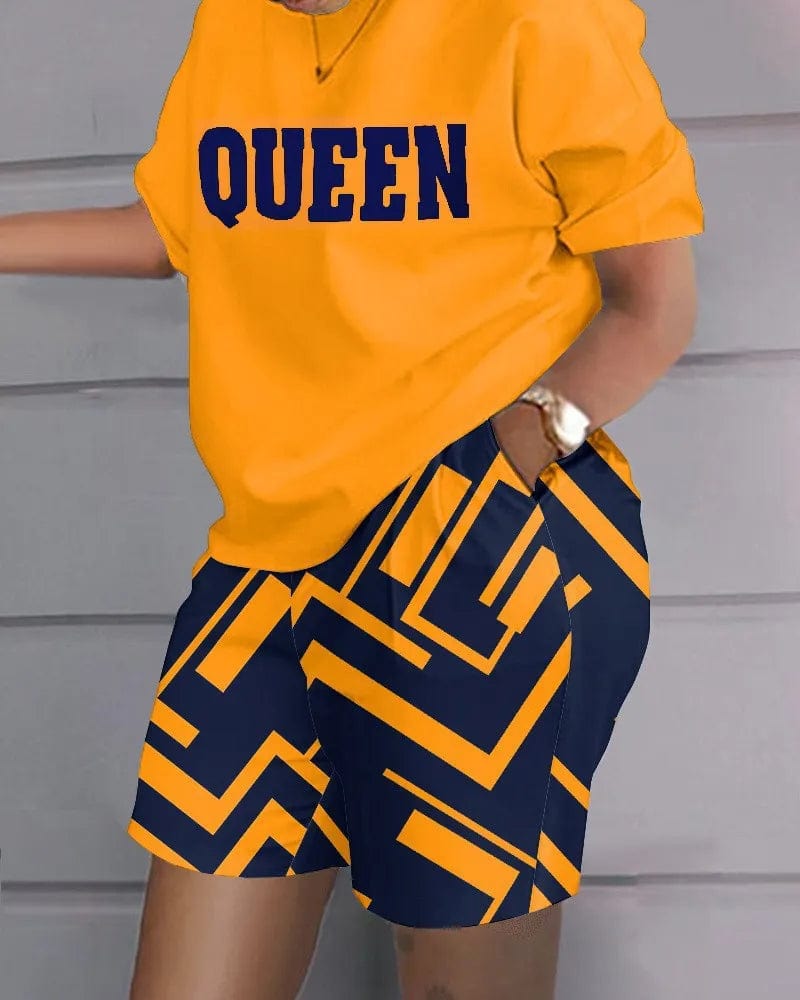 Casual Short Sleeve Tshirt Outfit Women 2023 Summer Gradient Print Pocket Short Sets Suit Female T Shirt Shorts Two Pieces Set - SHOWLU FASHION STORE