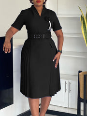 Plus Size, Amazon Popular Women's Plus Size V-Neck Pencil Dress - Mustard Yellow Solid Color, Structured Fit & Flared Skirt, All-Season Machine Washable Elegant Office & Casual Dress, Work Attire, Polished Finish, Professiona