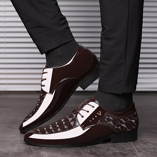 [Classic British Oxfords] Classic British Style Men's Oxfords - Solid Color Low Top Lace-Up with Pointed Toe, Faux Upper & Inner, Rubber Sole for Daily Wear, Wedding, Spring Season, Daily Wear Shoes SHOWLU FASHION STORE