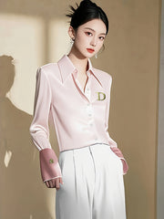 Women's Formal Shirt - Stylish, Sophisticated | Metallic Accents, Zipper Design, Logo Detail for Commuting & Official Events