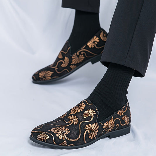 Men'S Business Casual Slip On Shoes, Universal, Upper, Inner, Sole, Rubber Insole, Random Embroidery Pattern SHOWLU FASHION STORE