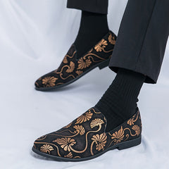Men'S Business Casual Slip On Shoes, Universal, Upper, Inner, Sole, Rubber Insole, Random Embroidery Pattern SHOWLU FASHION STORE