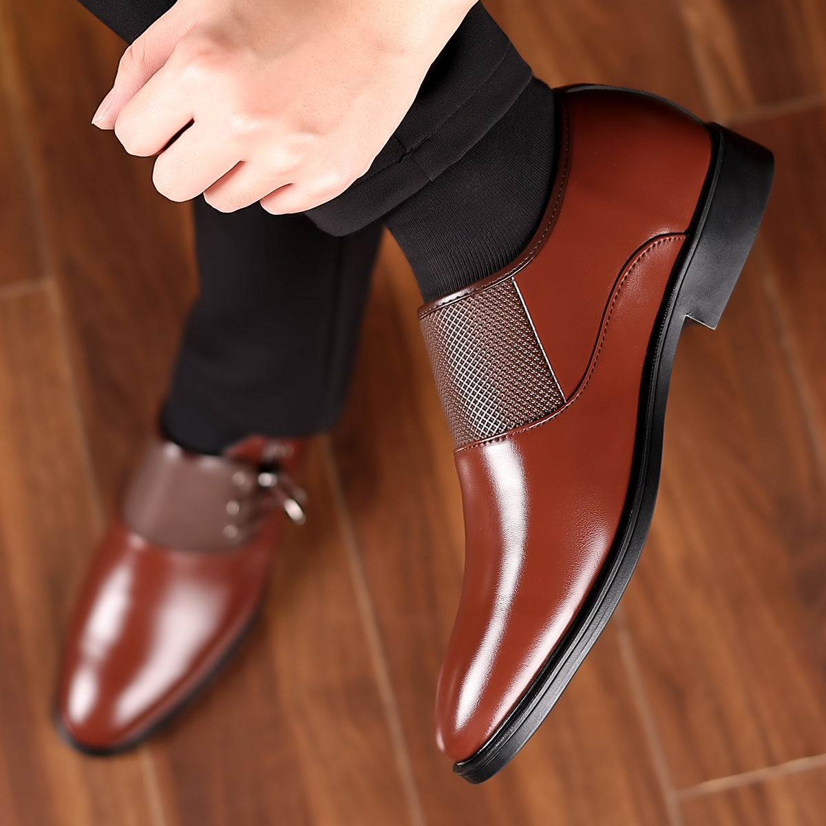 [Durable Build] Men's Fashion Business Casual Loafers - Slip-On, Rubber Sole,, Breathable Mesh Detailing, Rounded Toe, All-Season Comfort, Brown SHOWLU FASHION STORE