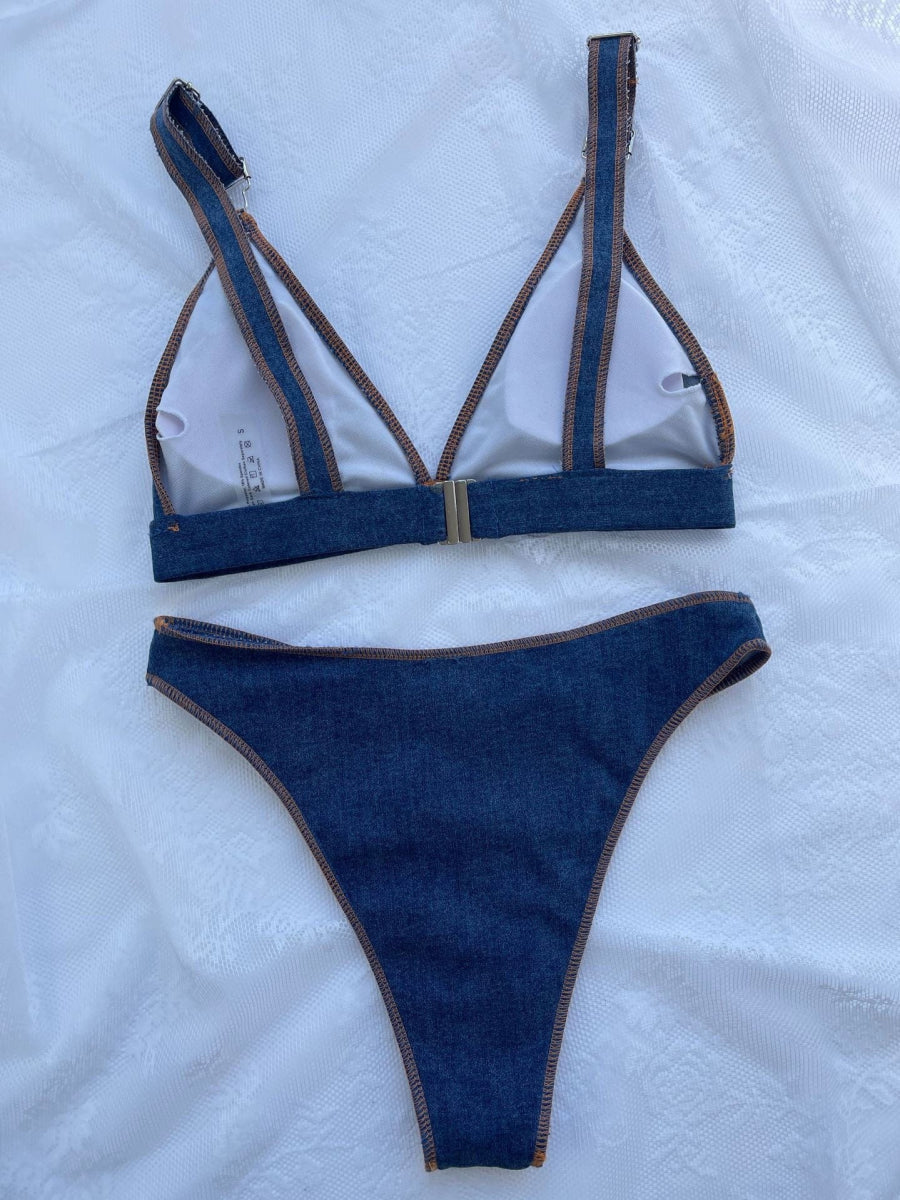 Chic Denim Blue High - Waist Bikini - SHOWLU FASHION STORE