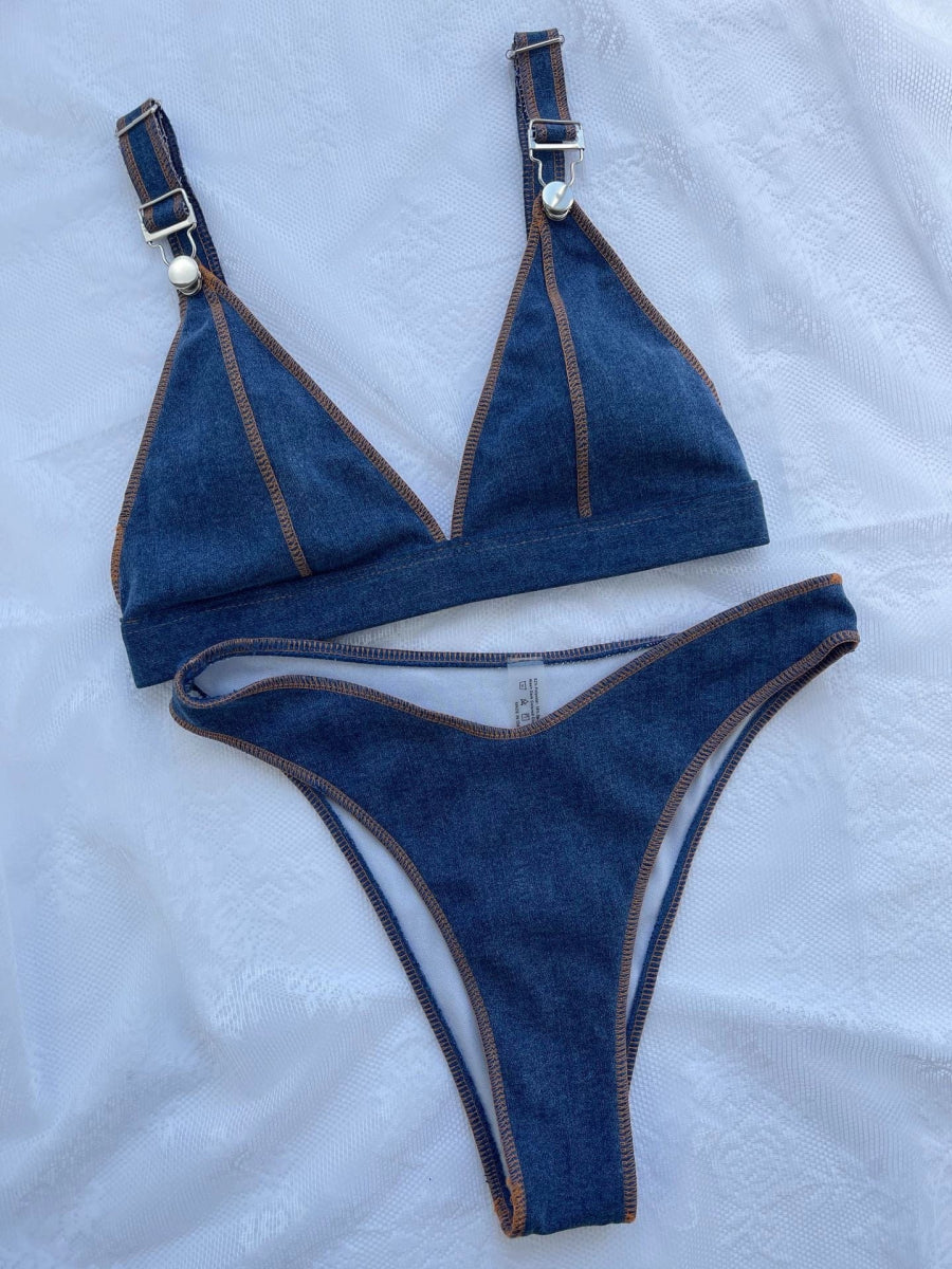 Chic Denim Blue High - Waist Bikini - SHOWLU FASHION STORE