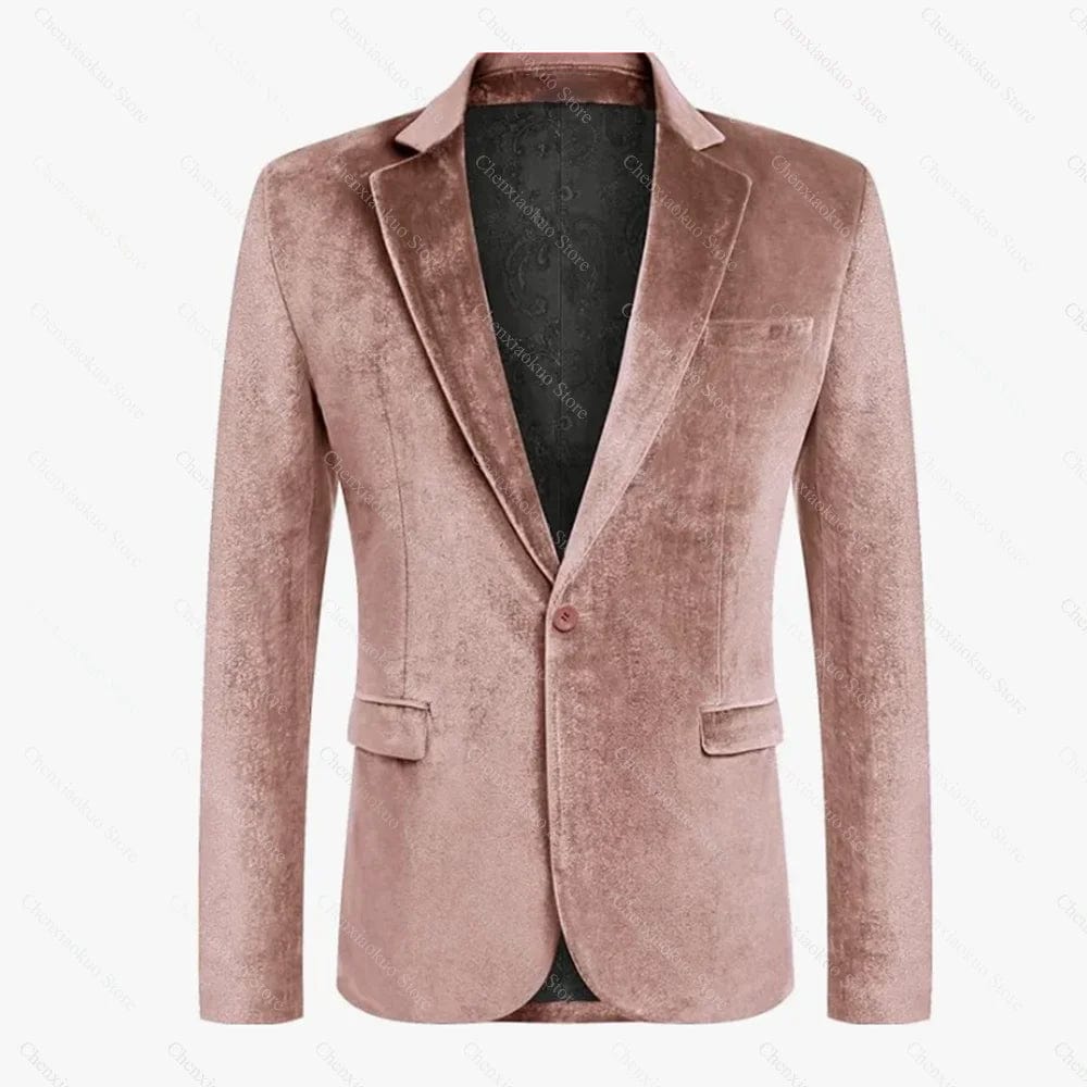 Chic Velvet Men Suits Blazer Fashion One Button Notch Lapel Coat Long Sleeves Slim Basic Casual Daily Formal Jackets 1 Piece - SHOWLU FASHION STORE
