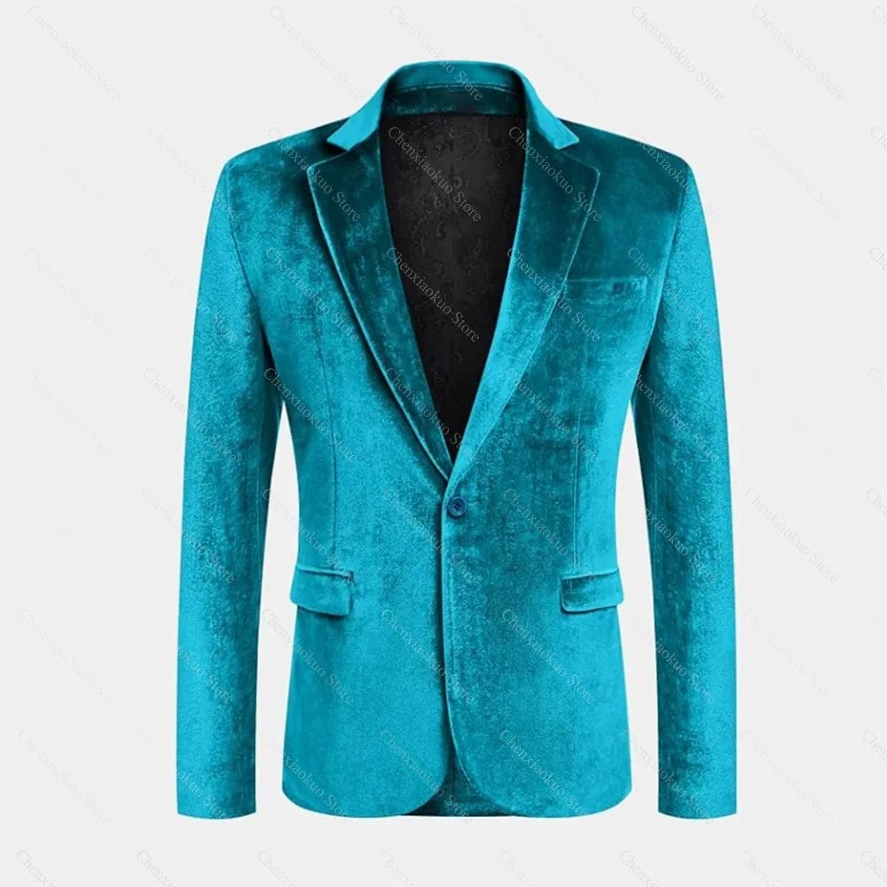 Chic Velvet Men Suits Blazer Fashion One Button Notch Lapel Coat Long Sleeves Slim Basic Casual Daily Formal Jackets 1 Piece - SHOWLU FASHION STORE