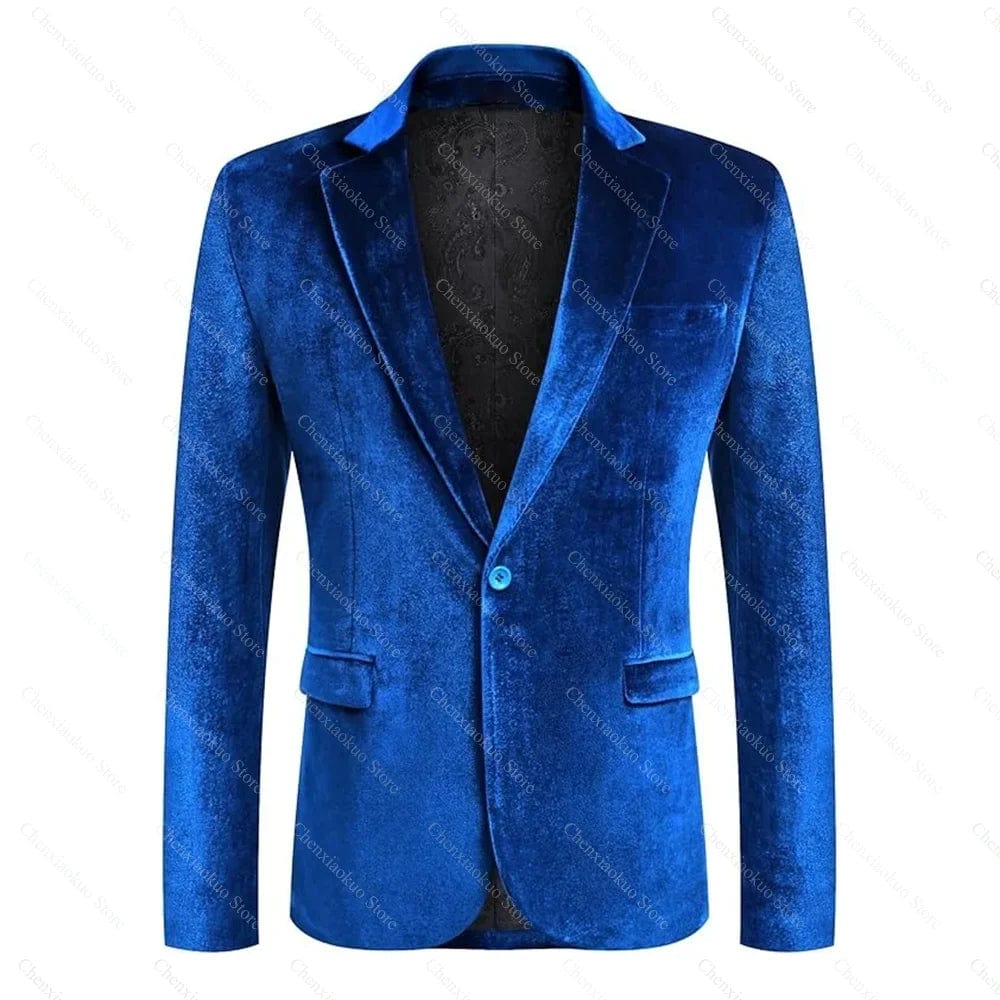 Chic Velvet Men Suits Blazer Fashion One Button Notch Lapel Coat Long Sleeves Slim Basic Casual Daily Formal Jackets 1 Piece - SHOWLU FASHION STORE