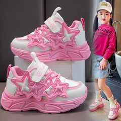 Children Casual Shoes for Girls Fashion Classic with Stars Girls Sports Running Sneakers Breathable PU + Rubber Anti - skid Soft - SHOWLU FASHION STORE