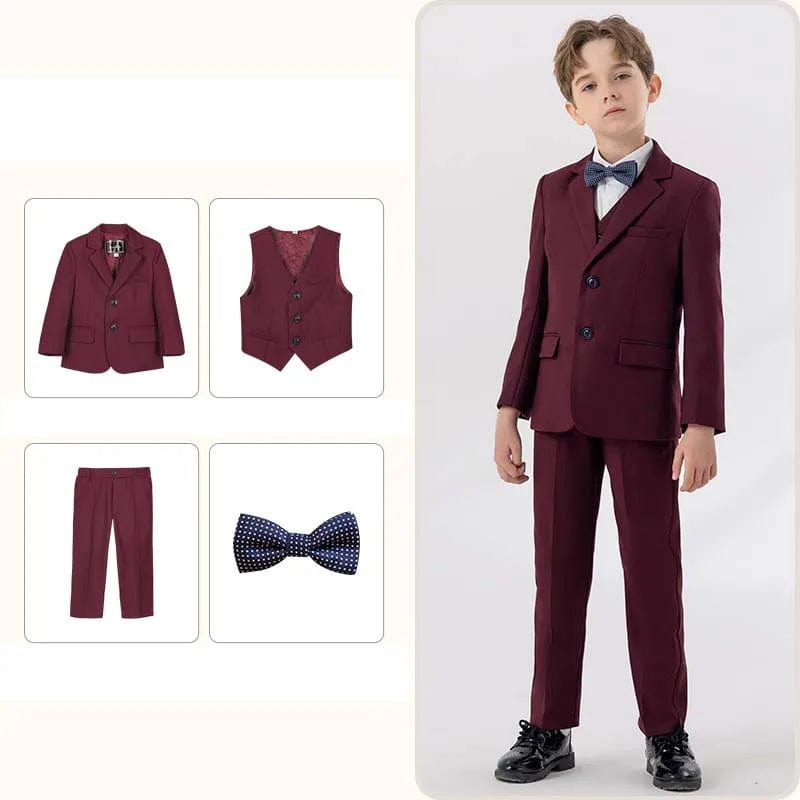 Children White Baptism Piano Party Dress Kids Jacket Vest Pants Bowtie 4PCS Ceremony Photograph Suit Boys Performance Costume - SHOWLU FASHION STORE