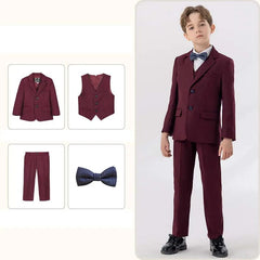 Children White Baptism Piano Party Dress Kids Jacket Vest Pants Bowtie 4PCS Ceremony Photograph Suit Boys Performance Costume - SHOWLU FASHION STORE