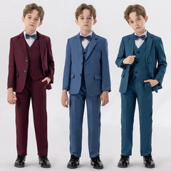 Children White Baptism Piano Party Dress Kids Jacket Vest Pants Bowtie 4PCS Ceremony Photograph Suit Boys Performance Costume - SHOWLU FASHION STORE