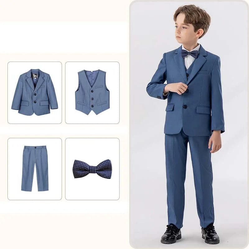 Children White Baptism Piano Party Dress Kids Jacket Vest Pants Bowtie 4PCS Ceremony Photograph Suit Boys Performance Costume - SHOWLU FASHION STORE