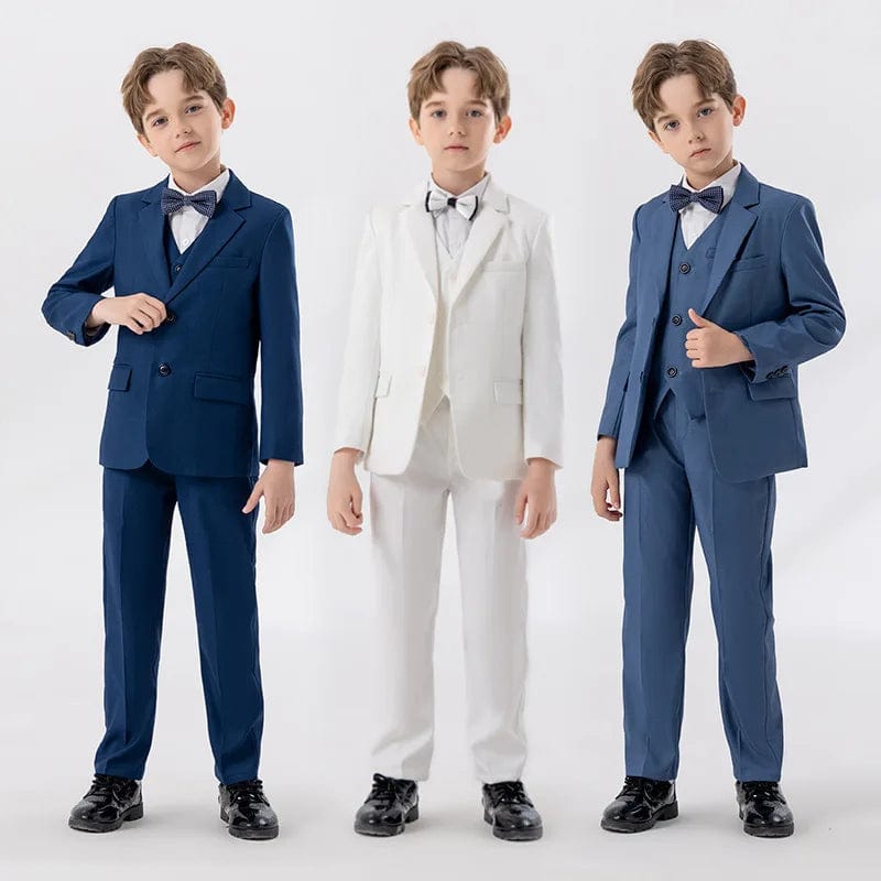 Children White Baptism Piano Party Dress Kids Jacket Vest Pants Bowtie 4PCS Ceremony Photograph Suit Boys Performance Costume - SHOWLU FASHION STORE
