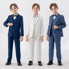 Children White Baptism Piano Party Dress Kids Jacket Vest Pants Bowtie 4PCS Ceremony Photograph Suit Boys Performance Costume - SHOWLU FASHION STORE