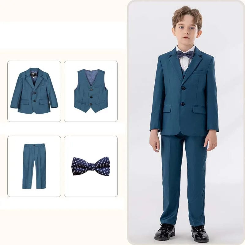 Children White Baptism Piano Party Dress Kids Jacket Vest Pants Bowtie 4PCS Ceremony Photograph Suit Boys Performance Costume - SHOWLU FASHION STORE