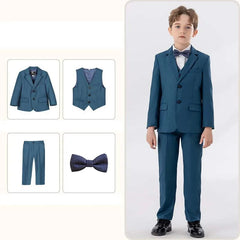 Children White Baptism Piano Party Dress Kids Jacket Vest Pants Bowtie 4PCS Ceremony Photograph Suit Boys Performance Costume - SHOWLU FASHION STORE