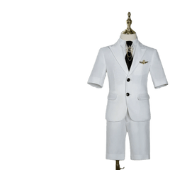 Children's Business Suit Summer Short - Sleeved Boy's Small Suit Birthday Flower Children's Dress Host Costume for Piano Performance White - SHOWLU FASHION STORE