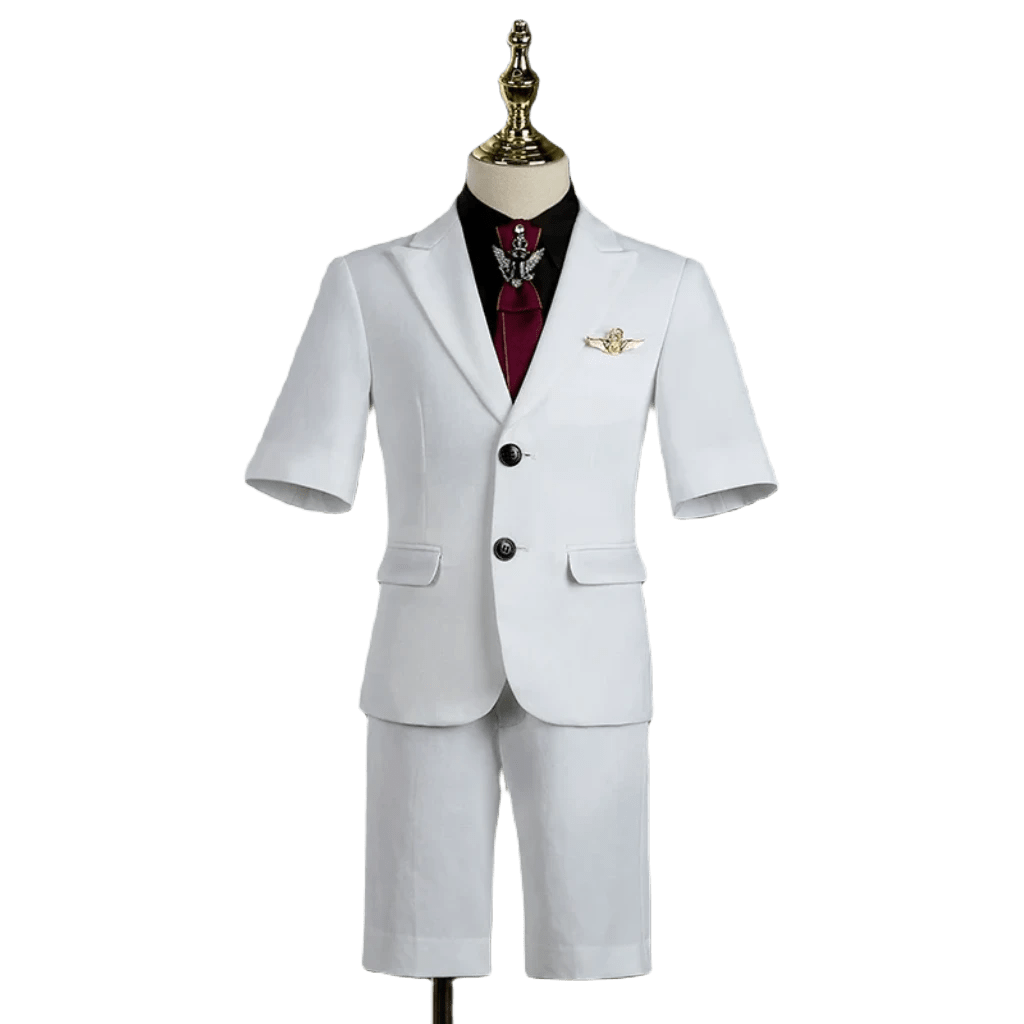 Children's Business Suit Summer Short - Sleeved Boy's Small Suit Birthday Flower Children's Dress Host Costume for Piano Performance White - SHOWLU FASHION STORE