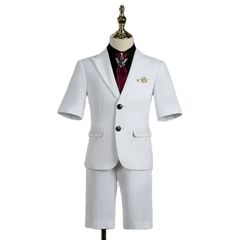 Children's Business Suit Summer Short - Sleeved Boy's Small Suit Birthday Flower Children's Dress Host Costume for Piano Performance White - SHOWLU FASHION STORE